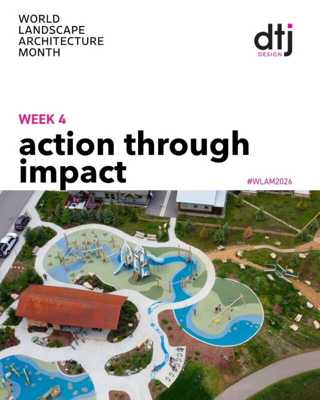 At DTJ, great design isn’t just about aesthetics but about impact. 
As we celebrate #WorldLandscapeArchitectureMonth, this week we’re reflecting on what it means to design spaces that do more than look good, like a drainage system that becomes a neighborhood amenity or a playground built with every kid in mind. Solutions that are as functional as they are meaningful, strengthening our communities. 
 
📷: River Park – The accessibility of the park provides the highest level of play in Breckenridge with custom nature play elements, located in an affordable housing neighborhood.
📷: Richardson Park – Designed as a regional destination, this park features a universal access playground in addition to the various amenities that will serve surrounding communities.
📷: Daybreak Upper Villages – A world-class mountain bike terrain integrated with a comprehensive stormwater management system.